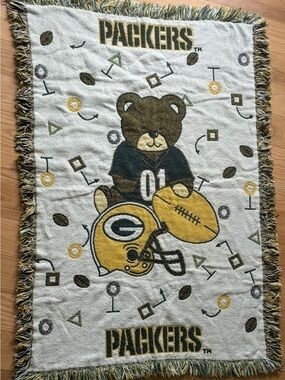 NFL Green Bay Packers Teddy Bear Throw Blanket in Green, Gold, White